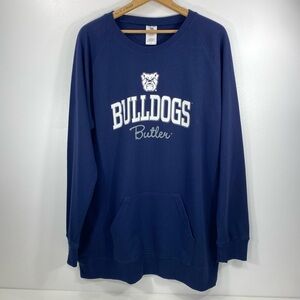 Butler University Bulldogs Navy Blue Longline Crewneck Sweatshirt + Pocket XL